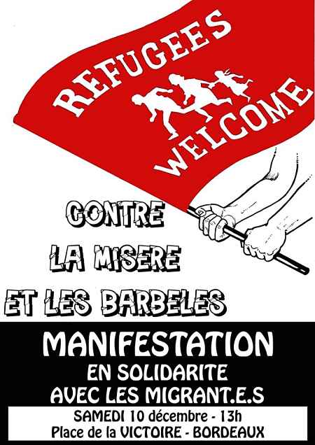 Manifestation 'Bienvenue aux migrant.e.s' samedi 10 décembre 2016 à Bordeaux